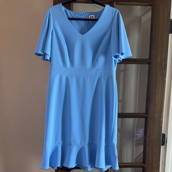 Anne Klein Soft blue Midi Dress with Flutter Sleeves - Picture 1 of 4